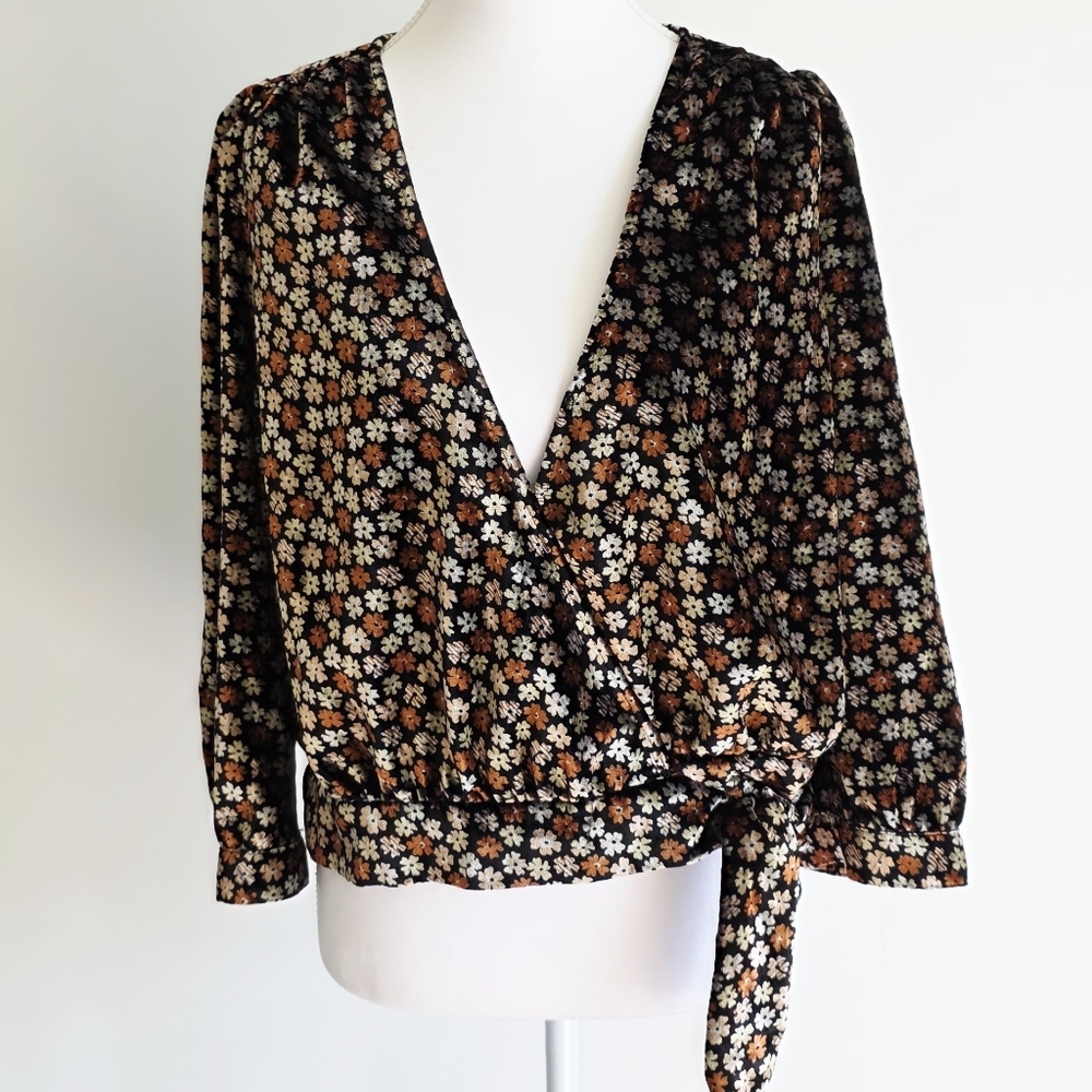 Madewell Velvet Wrap Top in Petite Blooms Multicolor Top Women's Size S - Picture 4 of 11